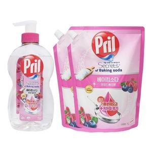 프릴 주방세제 베이킹소다 와일드베리 750ml + 리필 1000ml + 200ml x2