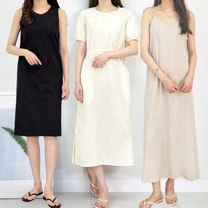 빅사이즈 롱원피스 린넨 나시 원피스 민소매 루즈핏 A라인 H라인 비치웨어 뷔스티에 스커트 S~3XL 휴가룩