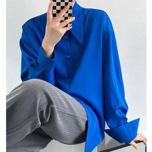 쉬폰 여성 실키 코발트블루 셔츠 정장 블라우스