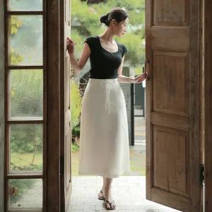 (MADE/브랜드디자인/편안한착용감) 리벨르 리본 스트랩 벨트 슬릿 롱 스커트 여름 썸머 sk7317