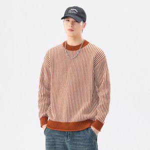 남성 스웨터 라운드넥 니트 추동 스트라이프 풀오버 주니어 코디 MF4
