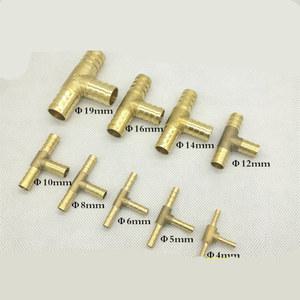 T 웨이 황동 바브 파이프 피팅 3 웨이 커넥터, 호스 구리 파고다 워터 튜브 피팅, 4mm, 5mm, 6mm, 8mm, 10mm, 12mm, 16mm, 19mm