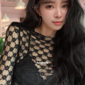 아우라벨르 3색상1세트 꽃자수 레이스레이어드 탑티셔츠 슬림핏 티셔츠크루넥 자외선차단 긴팔원피스 긴팔