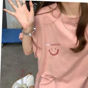 스마일로고 오버핏 티셔츠 빅사이즈 박스티 레깅스코