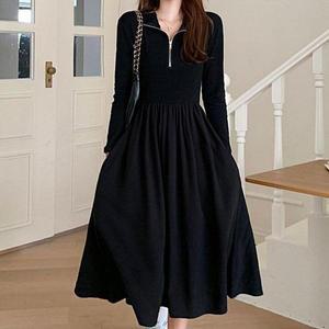 [셀러허브]a라인 롱 시크원피스 반집업 하체 커버 데일리 블랙원피스 (S31576661)