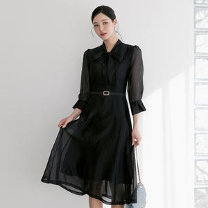 [시크라인] (~XXL까지) 베노피 시스루 벨트 플레어 원피스 봄 가을 오피스 하객룩 데이트 모임 미시 빅사이즈