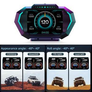 HUD P24 OBD2 + GPS 헤드업 디스플레이 온보드 컴퓨터, 다기능 디지털 속도계, 경사 계량기 오프로드 4x4