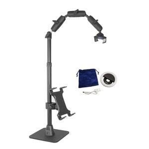 ARKON 휴대폰 홀더 풀 키트 장착 조절 가능한 오버헤드 암 테이블 상단 스탠드 및 링 라이트가 장착된 태블릿 마운트 수평 또는 수직 촬영을 위한