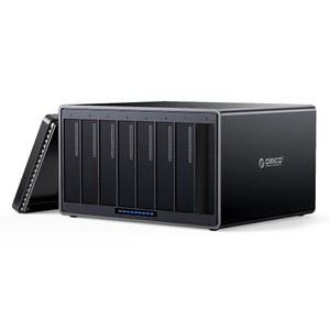 최대 128TB(8X16TB)의 엔터프라이즈 데이터 백업 및 확장을 위한 3.5인치 HDD 툴 프리 스토리지 케이스를 ORICO 8 Bay 외장 하드 드라이브 인클로저 마그네틱 알루미늄 타입 C-SATA - NS800C3