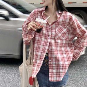 [기타]파스텔톤 오버핏 긴팔 체크 셔츠 봄가을 남방 꾸안꾸