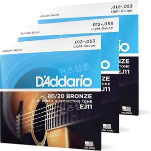 DAddario 기타 스트링 어쿠스틱 80/20 브론즈 EJ11-3D 라이트 3팩