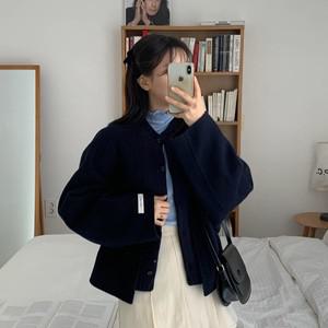 [하프클럽/옷자락]여자 노카라 가을여친룩 핸드메이드 세미크롭 울 자켓