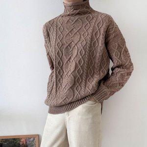 [옷자락]여자 빅꽈배기 패턴 돌돌이 목폴라 오버핏 겨울 니트