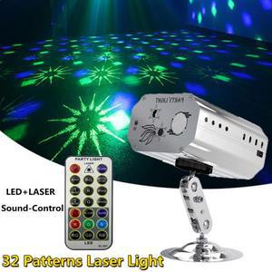 32 패턴 미니 DJ 디스코 빛 파티 무대 조명 효과 음성 제어 USB 레이저 프로젝터 스트로브 램프 원격