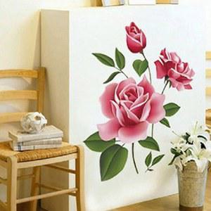 대형 핑크 모란 꽃 벽 스티커, DIY 홈 장식, TV 배경, 이동식 장미 꽃 벽 스티커, 비닐 데칼, 50x70cm