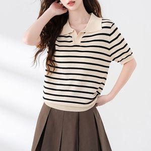스타일아유 단가라 스트라이프 폴로넥 반팔 티셔츠 빈티지 아이스 니트티 베이직 KN1584