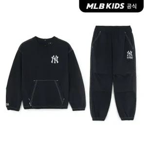 [MLB키즈 공식] 25FW 스트릿 베이직 로고 아트웍 우븐 맨투맨세트 NY (Black) 7AS2B1254-50BKS