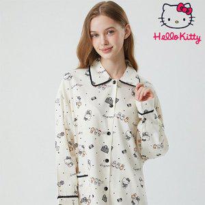 [헬로키티]산리오 정품 헬로키티 홈웨어 와이카라 긴소매 페어 상하세트 면잠옷 HK-4304