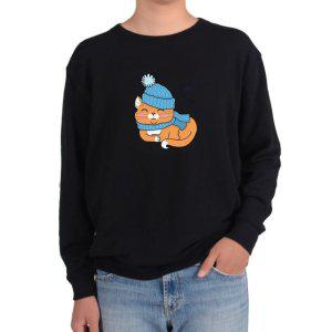 맨투맨 CAT 파란겨울모자를 쓴 고양이 파란 목도리그림 다양한 사이즈