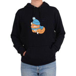 후드티 CAT 파란겨울모자를 쓴 고양이 파란 목도리그림 다양한 색상 사이즈