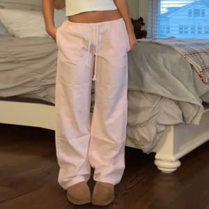 Y2K 빈티지 스트라이프 루즈 팬츠 편안한 라운지 바지 streetwear 캐주얼 타이 업 허리 와이드 레그 바지 여성 잠옷 잠옷