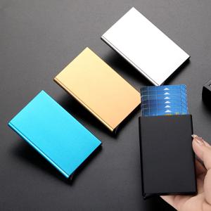 Rfid ID 신용 카드 소지자 케이스 스마트 미니멀리스트 알루미늄 금속 지갑 남성용 얇은 팝업 카드 소지자 지갑 신용 카드 케이스