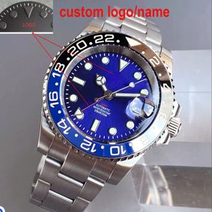 커스텀 로고 40mm 블랙 블루 펩시 비즈니스 다이버 NH34 GMT 시계 100m 방수 사파이어 크리스탈 NH34A 오토매틱 남성용 시계