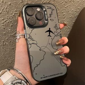 여행에서 영감을 받은 비행기 경로 디자인 iPhone 16 15 Pro Max 16E 14 13 12 11 XS X XR 7 8 Plus 하드 뒷면 커버용 TPU 기본 케이스