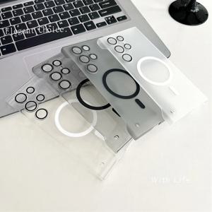 삼성 S25 S24 Plus S22 S23 울트라 자기 무선 충전 뒷면 커버 용 Magsafe Clear Frameless 전화 케이스 용 울트라 슬림