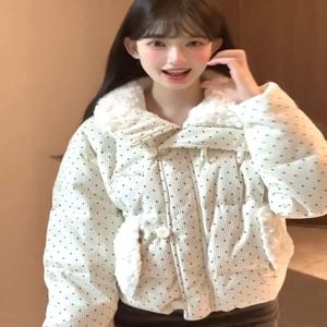 여성용 아메리칸 레트로 폴카 도트 코튼 상의, 귀엽고, 루즈하고 날씬해 보이는 재킷, 한국 겨울