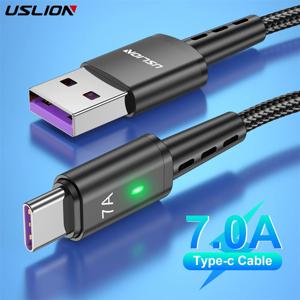 USLION 7A 고속 USB C 유형 C 케이블 MacBook 용 고속 충전 데이터 코드 와이어 Samsung S22 S20 Xiaomi 12 Huawei Type C 충전기 용