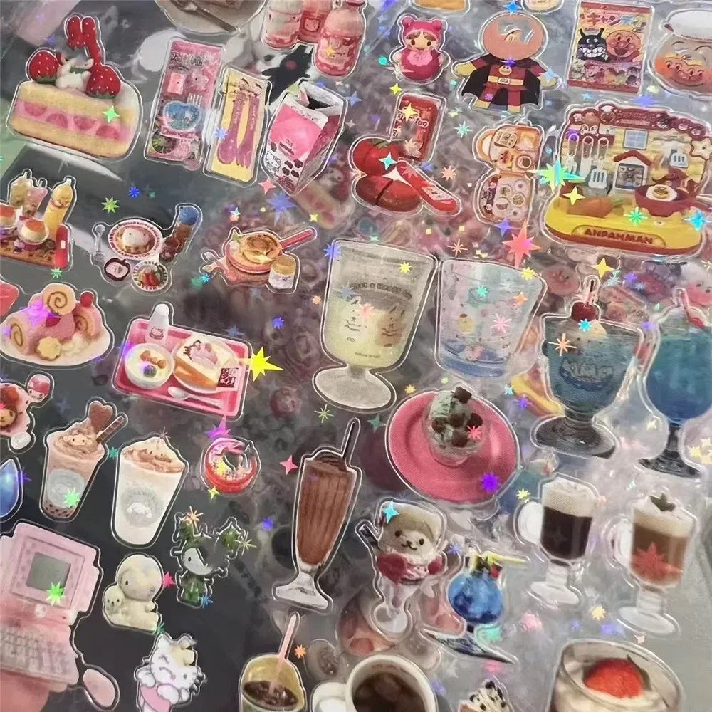 10pcs 반짝이 스티커 투명 PET 컷 필름 탑 로더 스티커 Kawaii 저널 스티커 Scrapbooking 장식