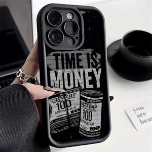 iPhone 16 15 14 12 11 13 Pro Max Time is Money iPhone 16E 15 16 Plus 7 8 X XS 케이스 용 고급 전화 케이스