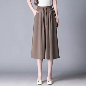 아이스 실크 7부 바지 여성 루즈핏 와이드 레그 팬츠 여름 신상 슬림핏 한국 스타일 센바흐 스커트 팬츠