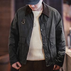 Maden Vintage Spey 왁스 낚시 재킷 남성용 가을 클래식 Overcaot 용 포켓 코트가있는 야외 코듀로이 칼라