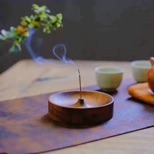 원목 향꽂이 수제 다도용 원형 향로 침향 트레이 홀더