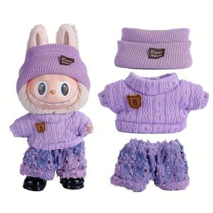 Labubu 인형 의류 귀여운 스웨터 세트 17cm 의류 신발 인형 DIY 액세서리 훈련 앉아 파티 게임 장난감 선물