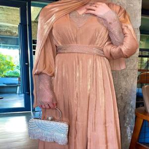 파티 드레스 여성을위한 3 조각 세트 스카프와 이슬람 Abaya 긴 카디건 가운 Vestidos Sashes 두바이 Abayas Eid Ramadan Jalabiya