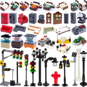 5PCS 도시 신호등 빌딩 블록 MOC DIY 장난감 조립 가로등 가구 좌석 소파 침대 전화 책장 물고기 탱크 K20