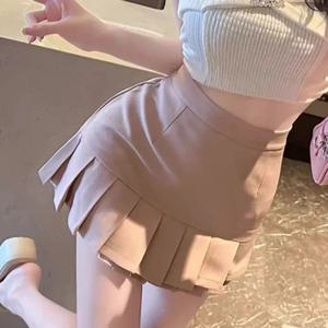 한국어 Pleated 붕대 미니 스커트 여성 봄 여름 캐주얼 솔리드 컬러 하이 웨스트 a 라인 스커트 와일드 슈트 짧은 스커트 여성