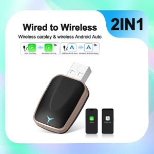 무선 CarPlay 동글 2 in 1 무선 안드로이드 자동 어댑터(OEM 유선 CarPlay 차량용) 자동차 라디오 플러그 앤 플레이 블루투스 ﻿