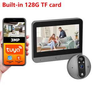 내장 128G TF 카드 3MP Tuya 스마트 라이프 WiFi 틈 구멍 배터리 PIR IR 940NM 야간 투시경 디지털 뷰어 도어 벨 아이 카메라 HD