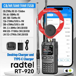 Radtel RT-920 블루투스 앱 프로그래밍 멀티밴드 햄 라디오 CB UHF VHF HF SSB AM USB LSB CW 960 채널 2200mAh 배터리
