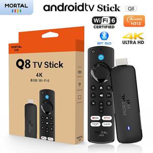 공장 직접 생산 Android14 TV 스틱 홈 시어터 Mortal Q8 지원 4K@60fps 비디오 Wifi6 Allwinner H313 쿼드 코어 음성 리모컨