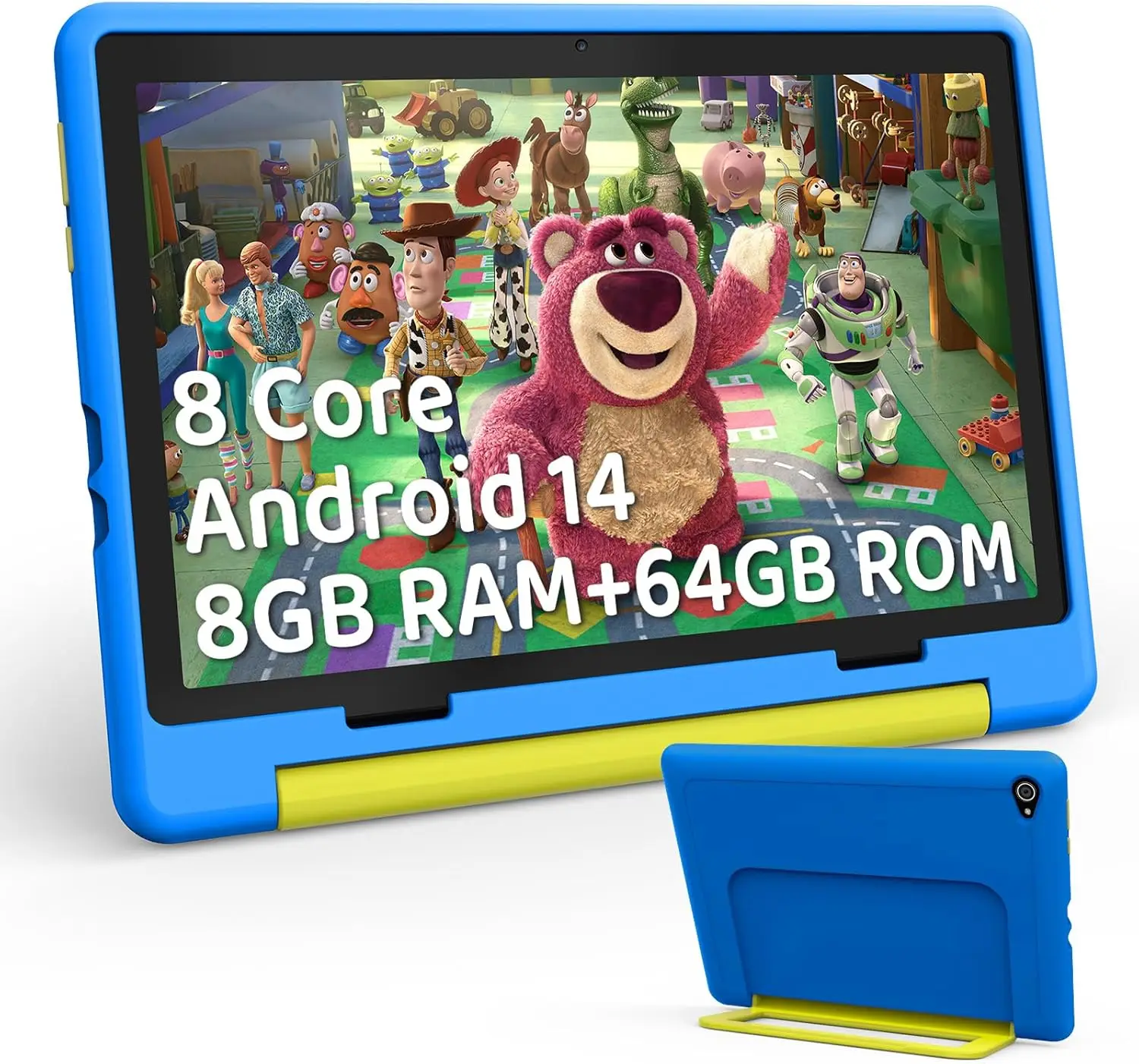 URAO 10 인치 만화 패턴 어린이 태블릿 안드로이드 옥타 코어 8GB RAM 64GB ROM 학습 교육 게임 태블릿 어린이 선물