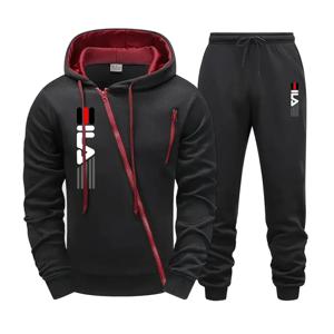 남성용 지퍼 후드 티 스웨트 팬츠 체육관 피트니스 트랙 슈트 2pcs 세트 가을 겨울 데일리 캐주얼 스포츠 조깅 슈트 패션 후드 의상