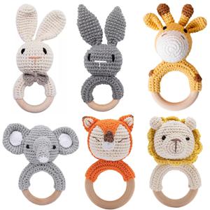 1Pc 아기 딸랑이 장난감 나무 Teether 크로 셰 뜨개질 패턴 딸랑이 토끼 사자 여우 BearToy 신생아 선물 아기 Teether 크로 셰 뜨개질 사용자 정의 이름