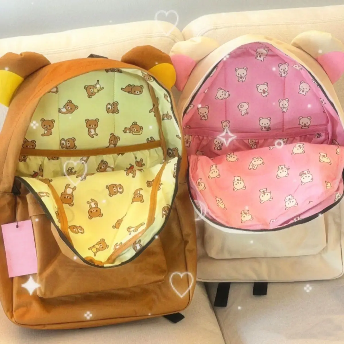만화 Rilakkumas 배낭 Kawaii Korilakkuma 자수 방수 나일론 백백 대용량 소녀 소년 학생 학교 가방