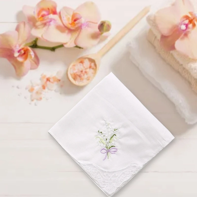 숙 녀 코 튼 자 수 손수건 여자 소프트 솔리드 캔디 컬러 꽃 레이스 가장자리 Hankies 결혼식 파티