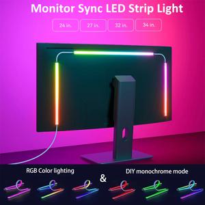 24-34인치 모니터용 LED 싱크 RGB LED 스트립 조명, USB 전원 백라이트 픽업 분위기 조명, 게임룸 책상 장식용